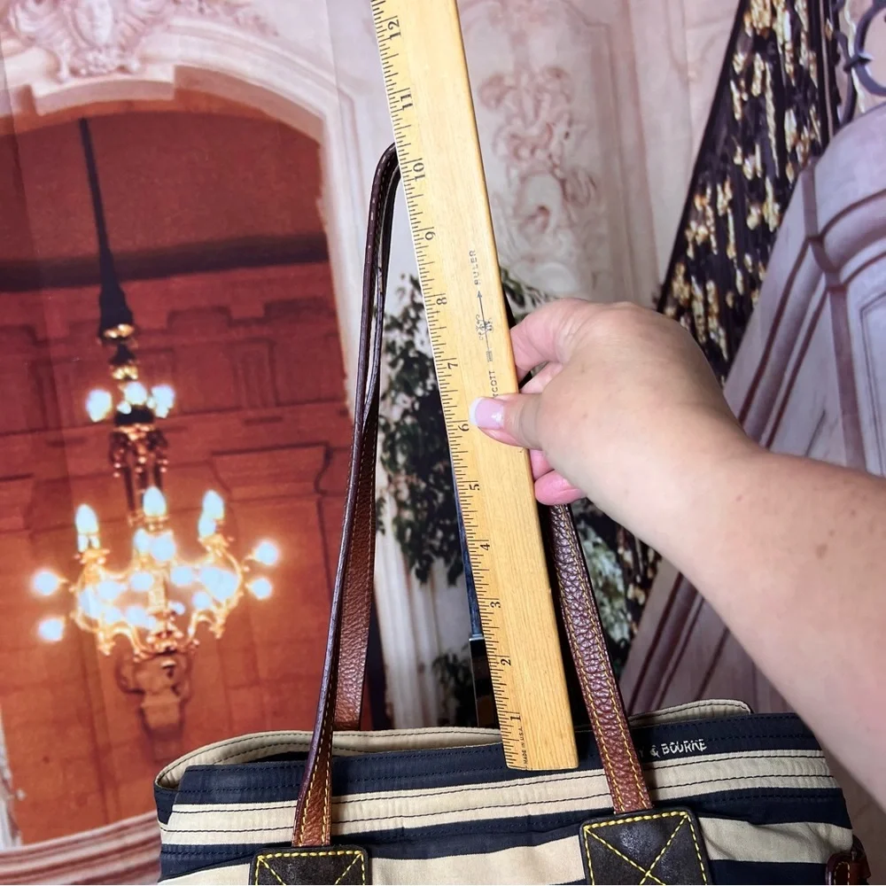 Dooney & Bourke Brown and Tan Striped Tote Bag with Leather Handles and Trim - Picture 7 of 15
